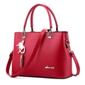 Elegant red PU leather crossbody bag with golden Aimily logo and fringe tassel charm - Burgundy