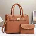 Caramel brown large tote and envelope clutch set in premium pebbled leather - Khaki/Earth Yellow