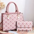 Pink daisy floral embroidered tote bag set with matching wallet and pearl detail - Printed Pink