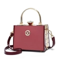 Burgundy glossy hard-shell evening bag with gold circular handle and diamond clasp - Patent Style / Burgundy