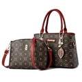 Ensemble sac cabas et bandoulière marron à logo imprimé avec poignées rouges vives - Rouge