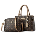 Ensemble sac cabas et bandoulière marron vintage avec détails dorés et pendentif - Doré