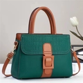 Contrast stone pattern leather handbag with crocodile texture and detachable strap - Green