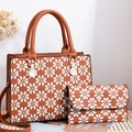 Caramel brown daisy floral tote bag and matching clutch purse with white floral print - Printed Earth Yellow