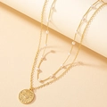 Elegante collar dorado de doble capa con colgante de sol y perlas de estilo retro - Juego de 2 Piezas de Sol (X015)
