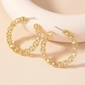 Elegant gold-tone C-shaped hoop earrings featuring sparkling pave-set round crystals - Gold (E024)