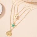 Layered gold starfish and shell pendant necklace with summer beach ocean style motifs - Ocean Element Triple Layered Style (X012-海星)