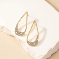 Elegant gold teardrop earrings with pave-set crystals on a natural stone base - Gold (E030)