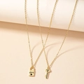 Set di collane vintage in oro con ciondoli a chiave e lucchetto con incisione LOVE - Chiave e Lucchetto (X022)