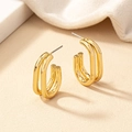 Pendientes minimalistas de plata S925 dorada con doble forma de U y acabado pulido - Dorado