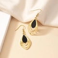 Französische Vintage Goldene Tropfenohrringe mit schwarzem Emaille und Hohldesign - Schwarz (E037)