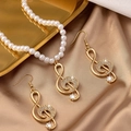 Sparkling rhinestone music note jewelry set with pearl necklace and treble clef earrings - Music Note Set (T002)