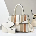 Detailed set of three beige PU leather bags including tote and envelope clutch bags - Tote And Envelope Bag And Card Holder / Off-white