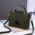 Dark green lychee texture small square bag with round metal handle and shoulder strap - Dark Green