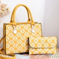 Yellow embroidered daisy tote bag with matching flap wallet and golden hardware - Yellow Floral Print