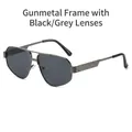 Gunmetal double-bridge aviator sunglasses with black grey lenses and textured temples - Gunmetal Frame Grey Lens