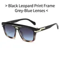 Retro large frame sunglasses in dark leopard tortoiseshell with gradient grey-blue lenses - Black Leopard Frame Grey Blue Lens