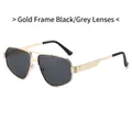 Classic gold metal aviator sunglasses with dark grey lenses and double bridge design - Gold Frame Grey Lens