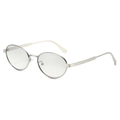 Fashionable oval silver metal frame sunglasses with textured temples and clear lenses - Standard (Incl. 13% VAT Invoice) / Standard Silver Frame with Light Silver Mirror Lenses (Incl. 13% Tax)
