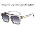 Square sunglasses in transparent grey frame with gradient grey lenses and gold accents - Transparent Grey Frame Gradient Grey Lens