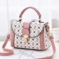 Pink and white contrasting crossbody mini square bag with woven handle and gold lock - Money Bag Style Pink