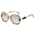 Occhiali tondi rétro oversize con montatura grigia sfumata e stanghette in metallo dorato - Regolare / Montatura Grigio Trasparente Tartarugata Lente Tè Blu