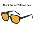 Classic double bridge aviator sunglasses with black frame and transparent yellow lenses - Black Frame Yellow Lens