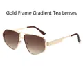 Double-bridge pilot sunglasses with gold metal frame and gradient tea brown lenses - Gold Frame Gradient Tea Lens