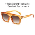 Retro oversized sunglasses with transparent tea frame and gradient tea lenses for men - Transparent Tea Frame Gradient Tea Lens