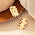 Golden irregular rectangular earrings with hammered metal texture in a minimalist style - Rectangular Hammered Style / Gold