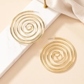 Modern gold-tone spiral hoop earrings with a geometric concentric circle design - Gold