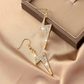 Sparkling gold lightning bolt drop earrings with pave crystals on champagne silk fabric - Lightning Shape (E12-闪电)