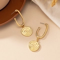 Polished gold round earrings with spiral texture and U-shaped hooks for women - Round