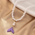 Fairy style pearl necklace with a purple gradient mermaid tail pendant on satin fabric - Purple Mermaid Tail (X79)