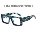 Montatura occhiali quadrata tartarugata blu con aste larghe e lenti anti luce blu - Montatura Tartarugata Blu