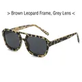 Retro double-bridge pilot sunglasses with leopard print frame and black grey lenses - Brown Leopard Frame Grey Lens