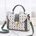 White crossbody bag with contrast green woven trim and red diamond pattern details - Money Bag Style Green