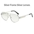 Silver metal aviator sunglasses with silver mirrored lenses and textured temples - Silver Frame Light Mercury Lens