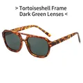 Double-bridge aviator sunglasses with leopard print frame and dark green lenses - Leopard Frame Dark Green Lens