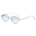 Retro oval sunglasses with silver metal frames and gradient blue lenses in a side view - Standard (Incl. 13% VAT Invoice) / Standard Silver Frame with Gray-Blue Lenses (Incl. 13% Tax)