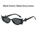 Trendy black bat wing sunglasses with dark grey lenses in a punk gothic style - Black Frame Black Grey Lens