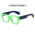 Montatura occhiali quadrata verde fluorescente alla moda con stanghette blu e gialle - Montatura Verde