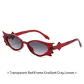 Hip hop bat shaped sunglasses with transparent red frames and gradient grey lenses - Transparent Red Frame Gradient Gray Lens