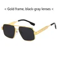 Fashion sunglasses with gold frame and dark grey lenses featuring engraved metal temples - Regular / Gold Frame Grey Lens