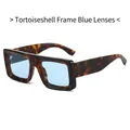 Fashionable tortoise shell square sunglasses with light blue lenses for men and women - Tortoise Frame Blue Lens