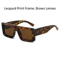Retro oversized rectangle sunglasses with leopard print frames and brown tinted lenses - Leopard Frame / Tea Lens