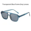 Classic double bridge pilot sunglasses with transparent blue frame and grey lenses - Regular / Standard Translucent Blue Frame with Grey Lenses