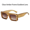 Retro oversized square sunglasses with transparent tea frame and gradient brown lenses - Transparent Tea Frame Gradient Tea Lens