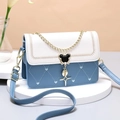 Sky blue and white heart quilted crossbody bag with golden chain strap and cartoon lock - White Flap & Blue Bottom
