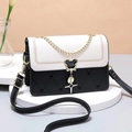 Cute heart quilted crossbody bag in black and white with golden chain strap - White Cover Black Base